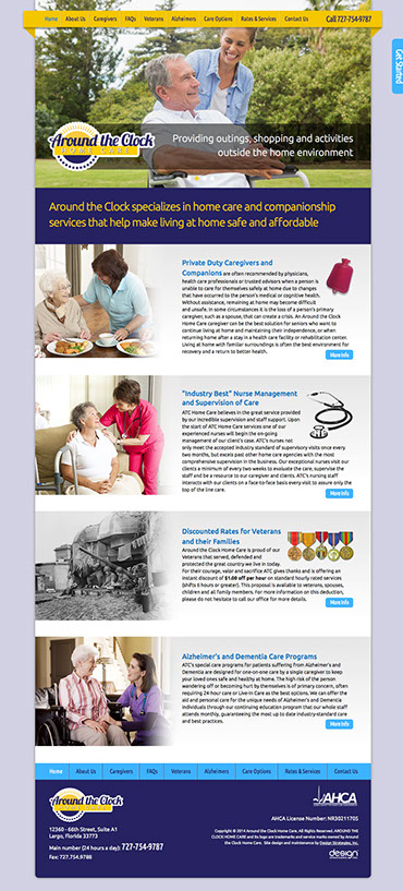 Web site design for Around the Clock Home Care. Web image and branding, logo design.