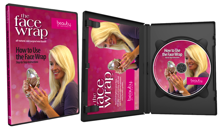 Packaging design for Beauty Be Natural's Face Wrap product. DVD box design, instruction manual, DVD cover design.