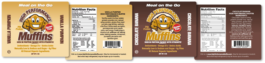 Labels designed for High Performance Muffins.