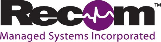 Logo design for Recom Managed Systems, Inc. to be used on their medical products and corporate literature.