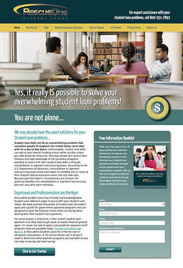 Web site and brochure design for RescueOne Student Loans in California.