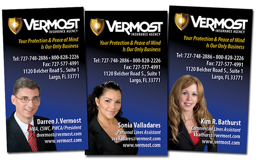 Creation of new company logo and business cards for Vermost Insurance agency of Florida.