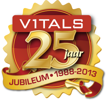Design of Vitals Supplementen 25th year jubilee logo.