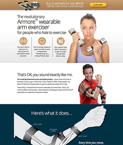 Web site design created for Armore Fitness by Design Strategies, Inc.