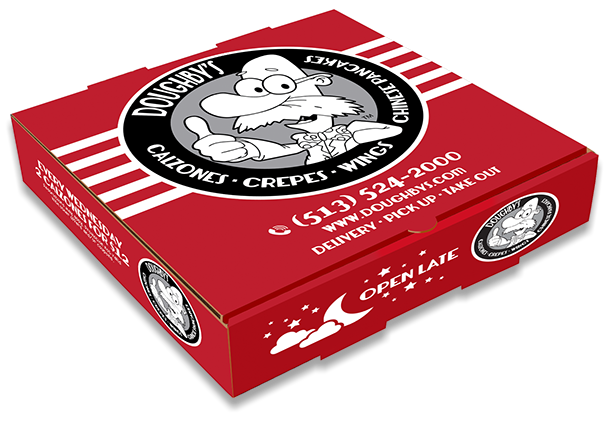 Pizza box takeout packaging design by Design Strategies, Inc.