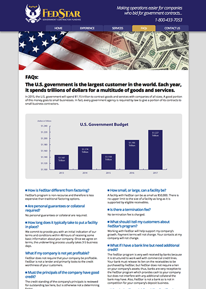Website design for FedStar Government Contractor Funding.