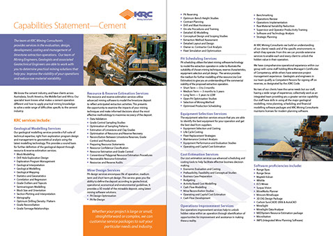 Brochures designed by Design Strategies for KRC Mining Consultants in Sydney, Australia.