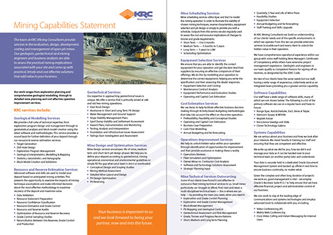 Brochures designed by Design Strategies for KRC Mining Consultants in Sydney, Australia.