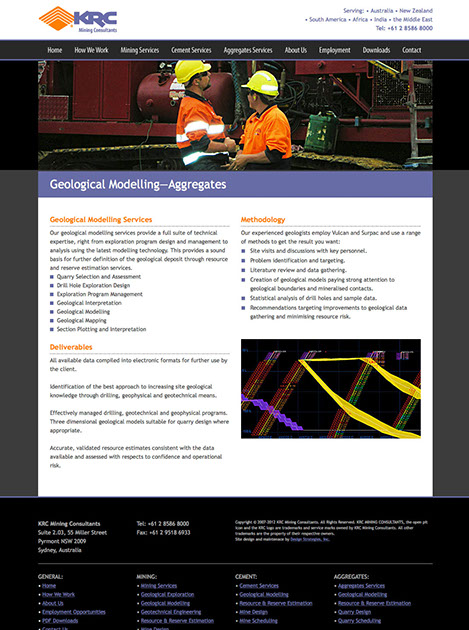 Web site design for KRC Mining Consultants based in Sydney, NSW, Australia.