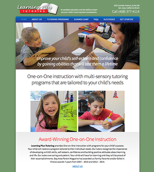 Web site design for Learning Plus Tutoring in San Jose, California.