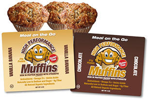Label designs for High Performance Muffins product.